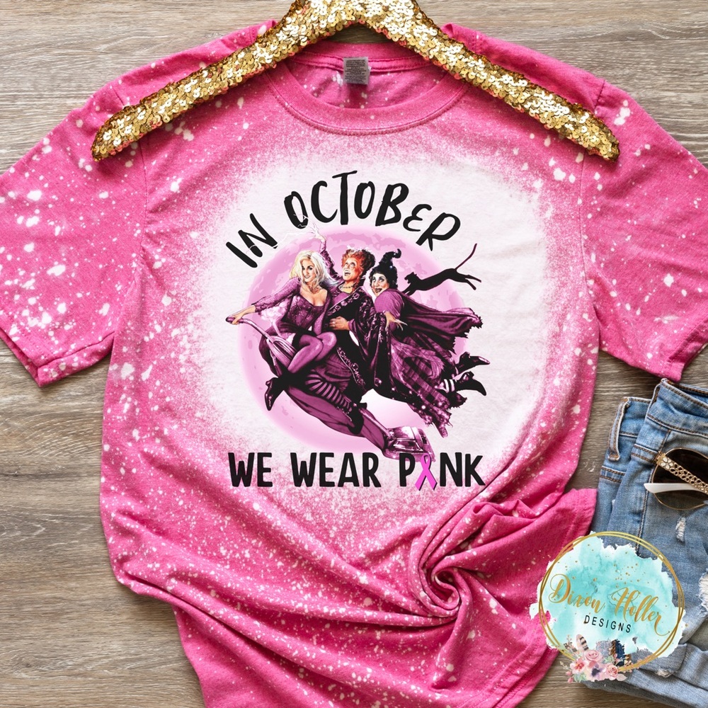 Women’s S-XL In October We Wear Pink Sanderson Sisters Bleached Tee